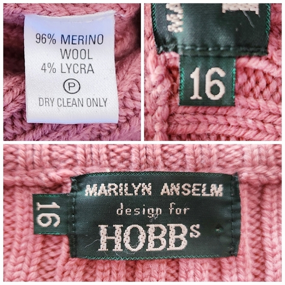Vintage Merino Wool Cardigan Women L Dusty Rose Full Zip Mock Neck Ribbed Knit - Picture 10 of 10